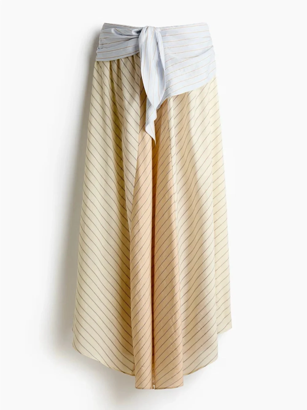 H&M EDITION NWT PALE YELLOW /STRIPED TIE-DETAIL BANDEAU DRESS - Picture 2 of 6